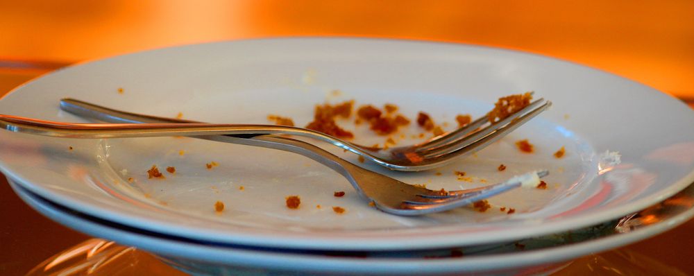 fork on empty cake plate